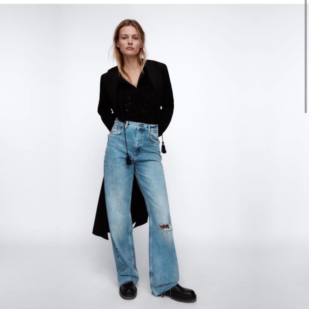 ZARA The 90s Full Length Jean in Daryl Blue 2 Slim Fit Wide Leg High Rise #5721
